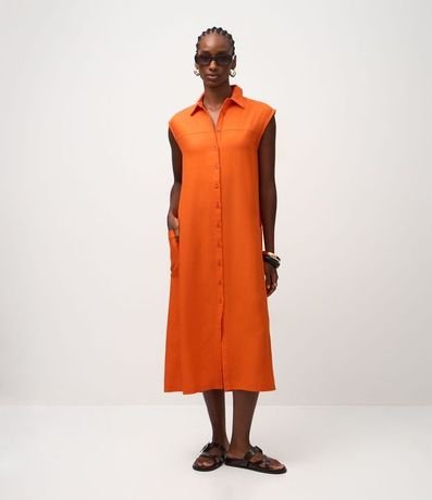 Vestido Chemise Plano en Lino con Botones 2