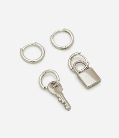 Kit 02 Pares de Caravanas Aro con Colgantes llave y Candado en Metal