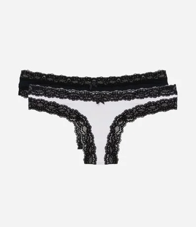 Kit 02 Bombachas Bikini Hilo en Microfibra con Encaje nas Cavas