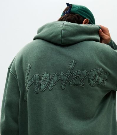 Saco Masculino Algodón Acid Wash Verde Boxy con Capucha