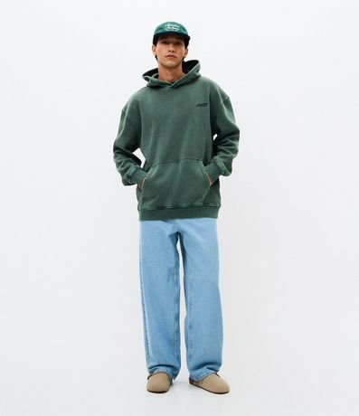 Saco Masculino Algodón Acid Wash Verde Boxy con Capucha 2