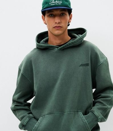 Saco Masculino Algodón Acid Wash Verde Boxy con Capucha 3