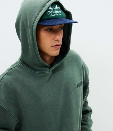 Saco Masculino Algodón Acid Wash Verde Boxy con Capucha 4