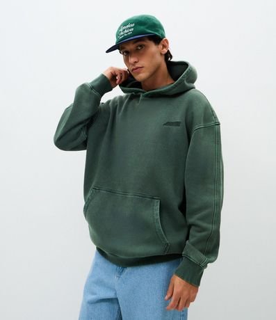Saco Masculino Algodón Acid Wash Verde Boxy con Capucha 5