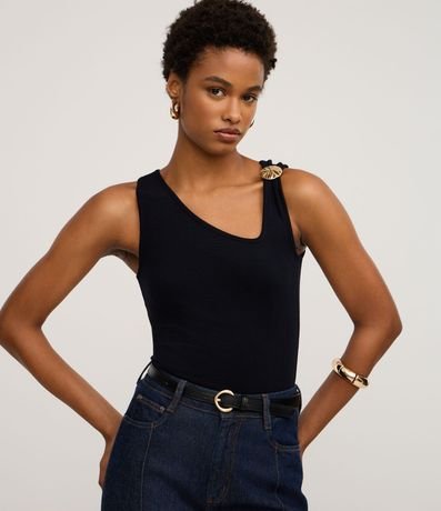 Blusa en Poliamida con Escote Asimétrico y Adorno