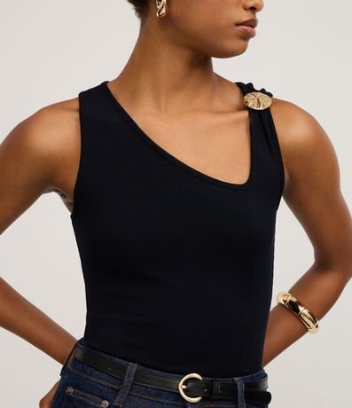 Blusa en Poliamida con Escote Asimétrico y Adorno 4