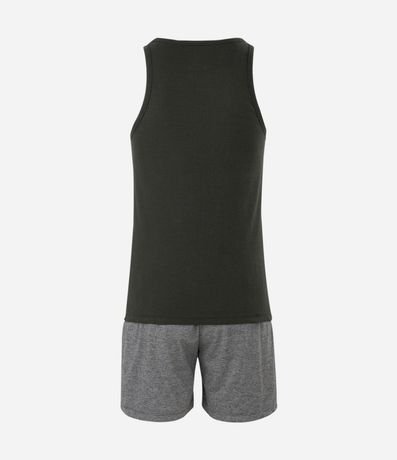 Pijama Corto en Algodón con Musculosa en Lino 2