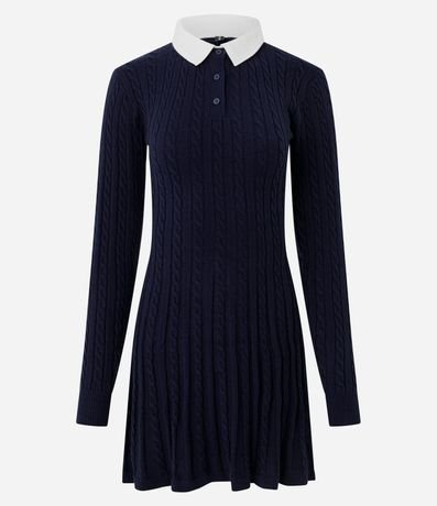 Vestido Manga Larga en Punto con Textura y Cuello Polo 5