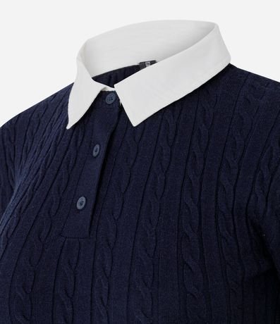 Vestido Manga Larga en Punto con Textura y Cuello Polo 6