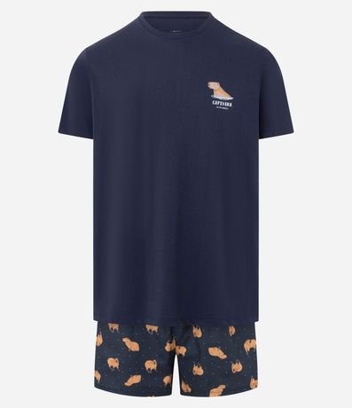 Pijama Corto en Algodón con Estampa de Carpincho