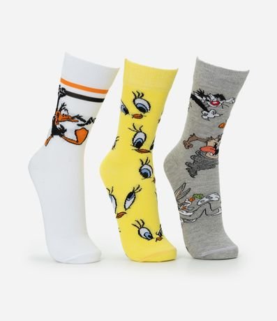Kit 03 Medias Caña Larga en Algodón con Estampa Looney Tunes 2