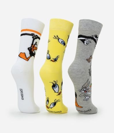 Kit 03 Medias Caña Larga en Algodón con Estampa Looney Tunes 3