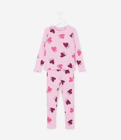 Pijama Infantil Largo en Rib acanalada con Estampado de Corazones – Talle 5 a 14 años 2