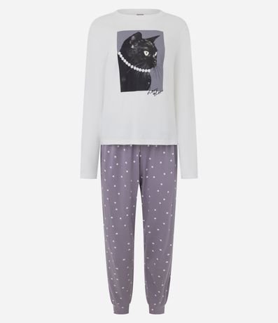 Pijama Largo en Algodón con Estampa de Gato 4