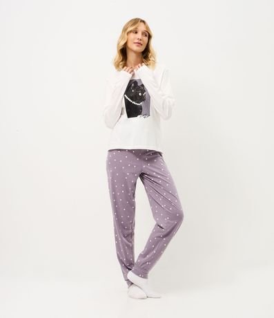 Pijama Largo en Algodón con Estampa de Gato 1