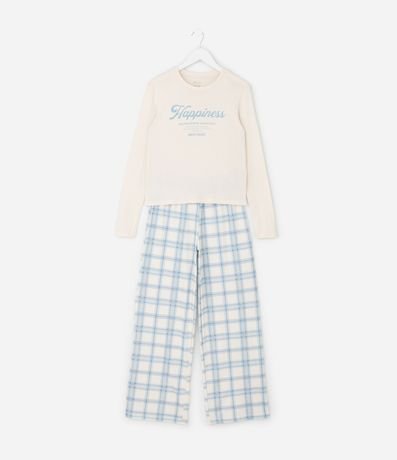 Pijama Infantil Largo en Media Malla con Estampado de Cuadros y Lettering – Talle 7 a 16 años 2