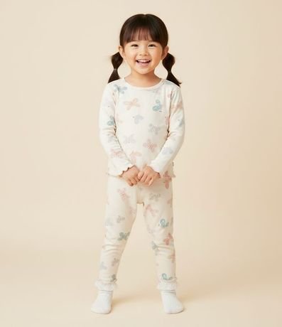 Pijama Infantil en Rib con Estampa de Mariposas – Talle 1 a 6 años