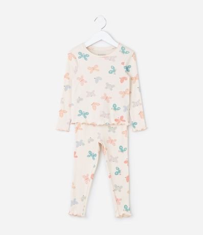 Pijama Infantil en Rib con Estampa de Mariposas – Talle 1 a 6 años 2