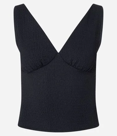 Blusa Texturizada con Escote V y Recorte no Busto 4