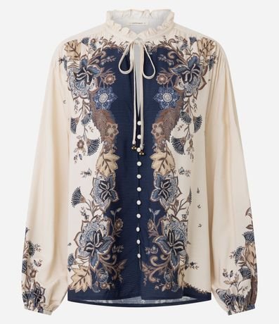 Blusa Bata con Mangas Abullonadas y Estampa Floral Paisley 6