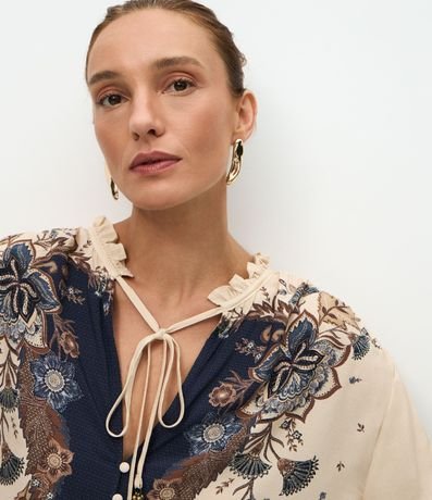 Blusa Bata con Mangas Abullonadas y Estampa Floral Paisley 3