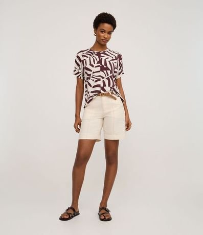 Blusa Casual Media Malla con Estampa de Hojas 2