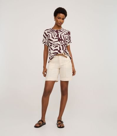 Blusa Casual Media Malla con Estampa de Hojas 3