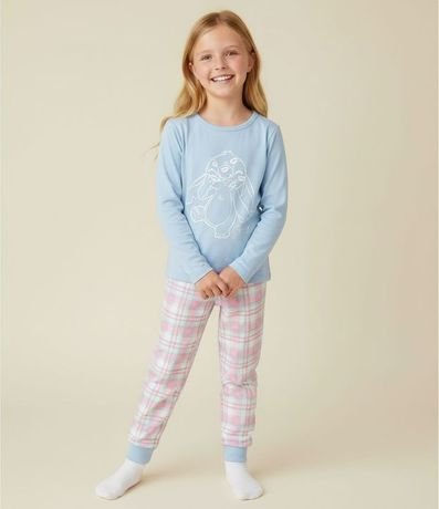 Pijama Infantil Largo Estampa de cuadros y Stitch - Talle 5 a 14 años