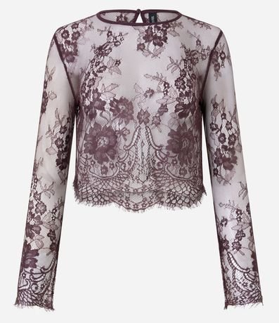 Blusa Cuello Alto con Diseños de Flores en Encaje 5