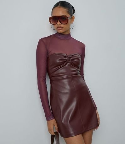 Vestido Corto en PU con Escote Fruncido en el Busto 2