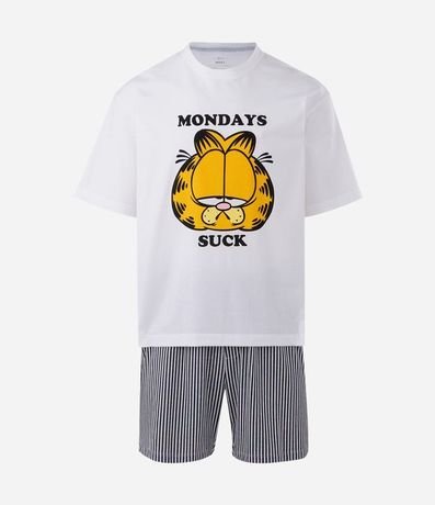Pijama Corto en Algodón con Remera Estampada Garfield y Shorts Listrado 5