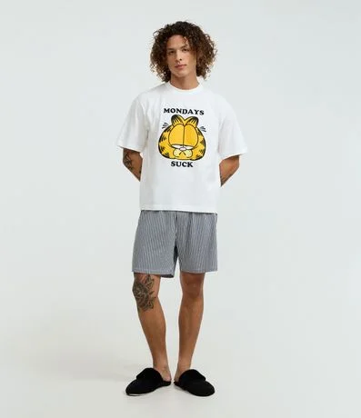 Pijama Corto en Algodón con Remera Estampada Garfield y Shorts Listrado