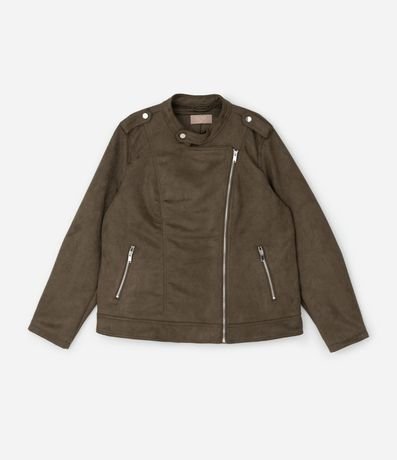 Campera Biker en Gamuza con Cremallera en los Bolsillos Curve & Plus Size