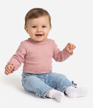Pantalón Infantil en Jeans Flare con Moña en el Ruedo  – Talle 3 a 18 Meses