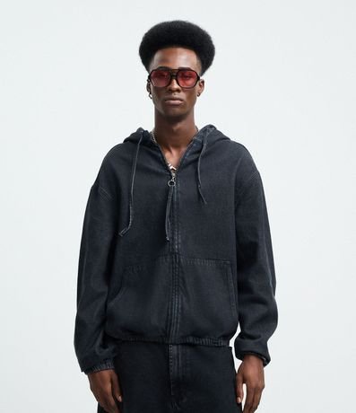 Campera Bomber en Jeans con Cremallera y Capucha 1