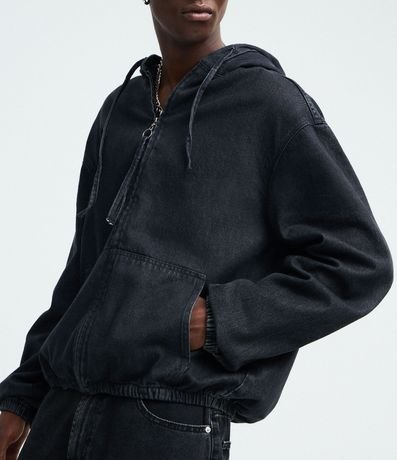 Campera Bomber en Jeans con Cremallera y Capucha 4