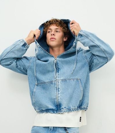 Campera Bomber en Jeans con Cremallera y Capucha