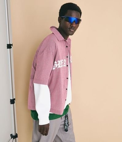 Camisa Oversized de Cuadros en Algodón con Estampado Lettering Breakout