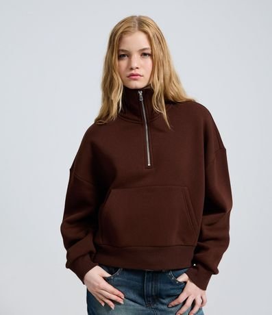Algodón con Forro Fleece y Cremallera en Cuello Alto