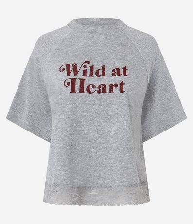 Remera en Algodón con Estampado Lettering y Ruedo en Encaje 3