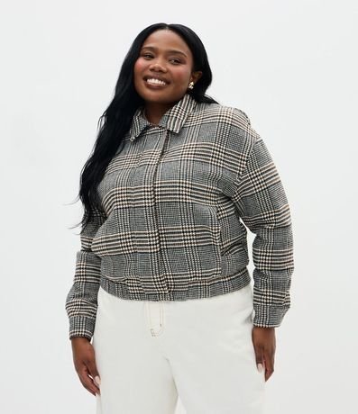 Campera Bomber en Polivelour de Cuadros Curve & Plus Size