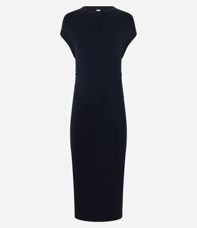 Vestido en Rib con Ombro Caído y Fenda