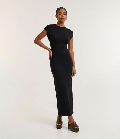 Vestido en Rib con Ombro Caído y Fenda