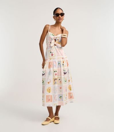 Vestido Evasê Midi en Tricolina con Estampado Floral 2