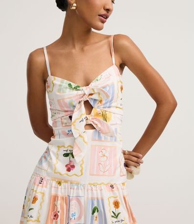 Vestido Evasê Midi en Tricolina con Estampado Floral 4