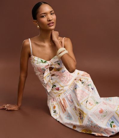 Vestido Evasê Midi en Tricolina con Estampado Floral 5