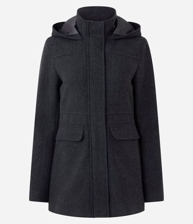 Saco en Polivelour con Capucha y Texturización