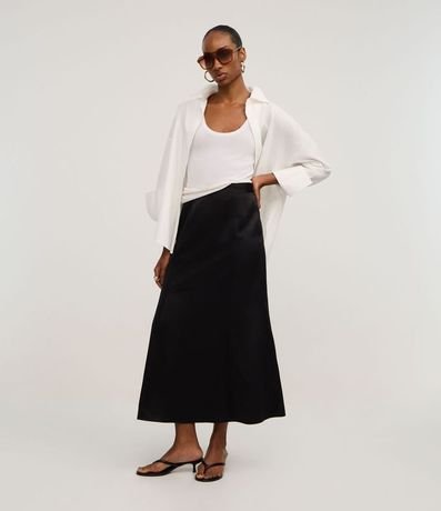 Pollera Evasê Larga en Satén con Prences Amplias