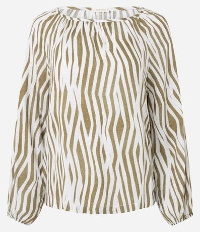 Blusa en Viscosa Animal Print con Manga Abullonada 4