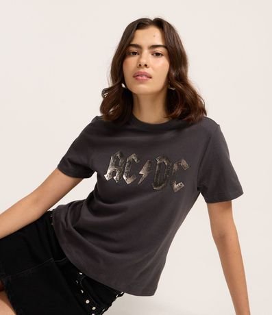 Blusa Baby Tee en Algodón con Estampado AC/DC